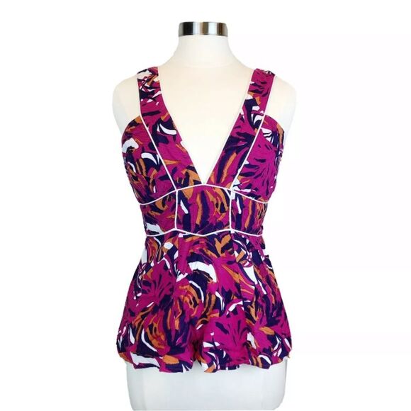 MINKPINK Abstract Print V Neck Tank Top 12 FLAWED - Picture 1 of 8